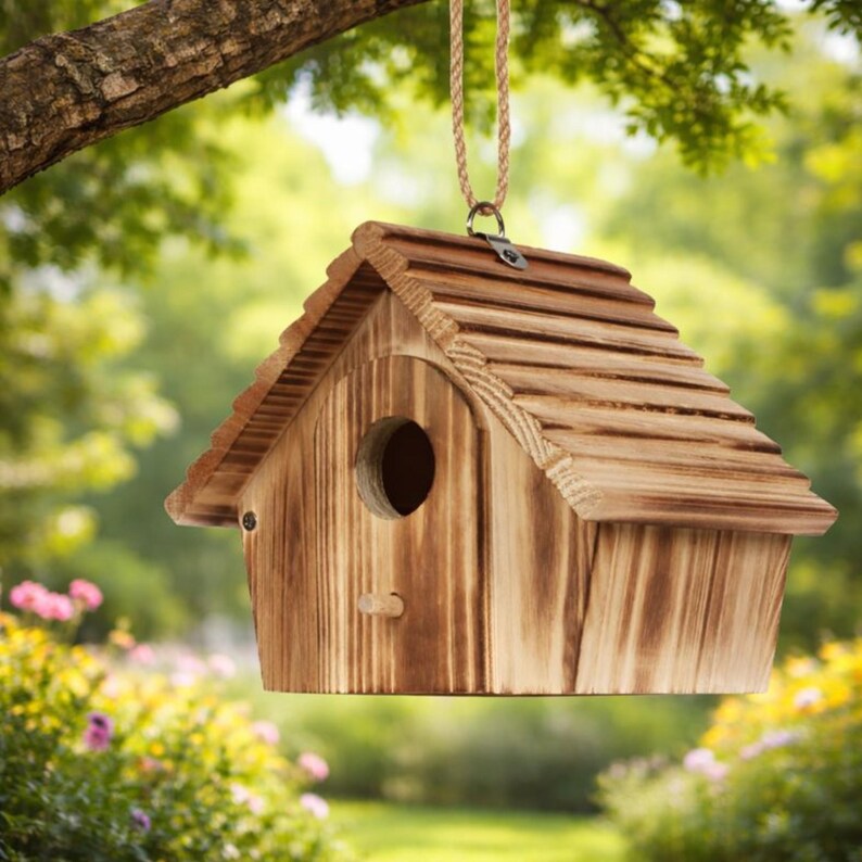 Rustic Hanging Bird House – Outdoor Wooden Birdhouse for Nesting ...