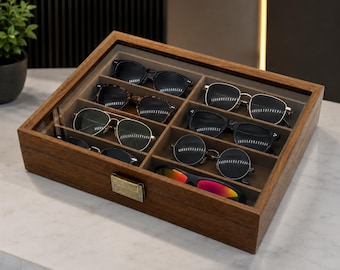 Wooden Sunglasses Organizer Case | 8 Slot Eyewear Display Case for Men, Women