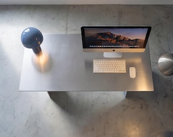 Minimalist Aluminum Metal Desk. Modern Design Office Table For Contemporary Decor Interiors