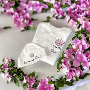 PERSONALISED babygrow hat Princess baby girl clothing Crown design babygrow and hat baby shower new baby gift naming outfit personalized