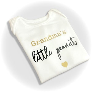 PERSONALISED unisex peanut babygrow bodysuit, Grandma’s little peanut, nana Aunty baby shower gift, personalized baby gift, gold