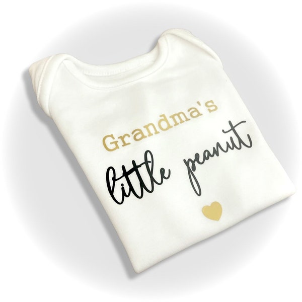 PERSONALISIERTER unisex Erdnuss-Babygrow-Body, Omas kleine Erdnuss, Nana-Tante-Babyparty-Geschenk, personalisiertes Babygeschenk, gold