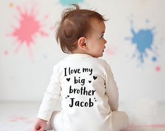 Personalised Baby Sleepsuit: Sibling Gift, "I Love My Big Brother/Sister"