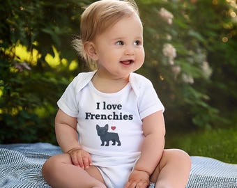 I Love Frenchies Baby Clothing Set: French Bulldog Vest, Sleepsuit & Bib