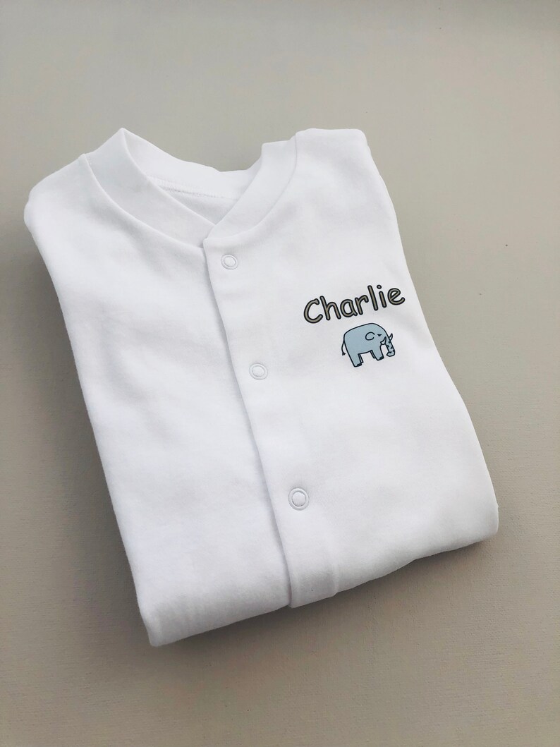 Great baby shower gift vest babygrow bib Elephant PERSONALISED baby sleepsuit new baby gift