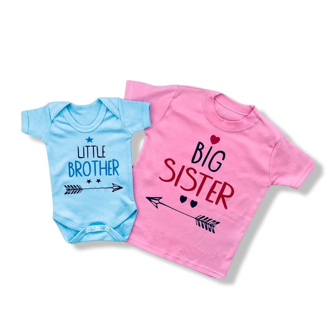 Brother/sister Sibling Bodysuit and T-shirt Blue Pink or pic photo