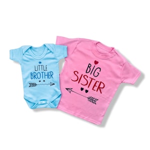 Brother/sister sibling bodysuit and T-shirt blue, pink or white.Big Brother, Big Sister, Little brother, Little sister, sibling set