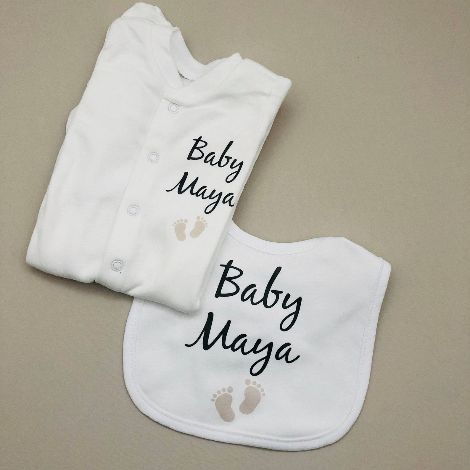 Baby Feet PERSONALISED Gift Set Sleepsuit Bodysuit Bib Etsy UK