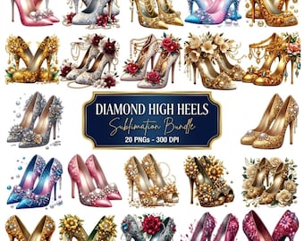 Paquete de imágenes PNG de tacones altos con diamantes, paquete de imágenes PNG de tacones altos florales, imágenes prediseñadas de zapatos de moda glamorosos, imágenes PNG de zapatos de graduación, imágenes prediseñadas de tacones altos, zapatos de tacón