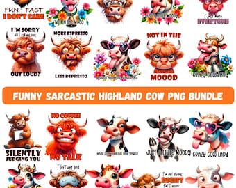 Funny Highland Cow Shirt PNGs Bundle, Funny Sarcastic Shirt PNG Bundle, Funny Sassy Highland cow Cow Shirt Design Bundle, Sarcastic Cow Png