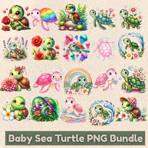 Pacchetto di clipart di tartarughe marine neonate ad acquerello, Pacchetto di clipart di tartarughe marine carine, Animali oceanici Tartaruga marina PNG, Grafica per cameretta Baby Shower,