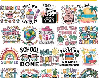 Last Day of School PNG Bundle, Hello Summer Png, Last Day of School Shirt Design, School Out, End of School, Teacher Summer, Kids Graduation