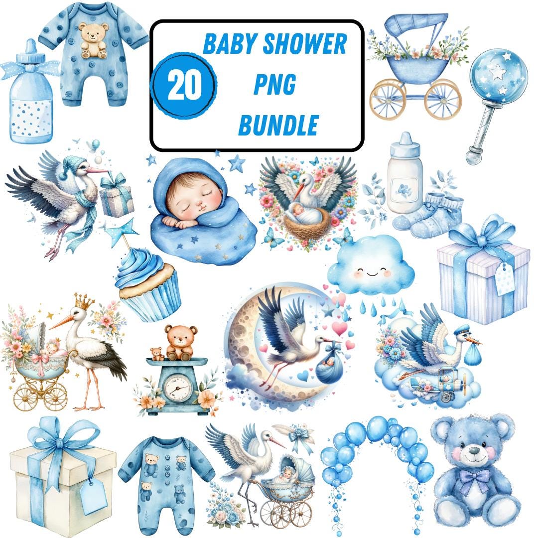 Baby Shower Clipart Bundle | Blue Boy Girl Nursery Graphics (PNG Files ...