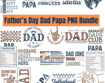 Paquete de imágenes PNG para el Día del Padre: Frases divertidas, diseños geniales para papás (Sublimación)