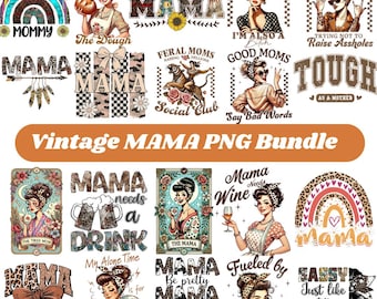 Paquete de imágenes PNG de estilo retro para mamás, frases inspiradoras para mamás, imágenes prediseñadas de la maternidad de los años 70 (descarga digital)