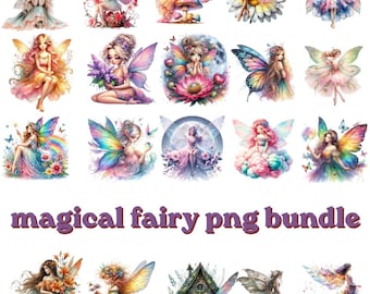 Pink Fairies Clipart Bundle, Magical Garden Watercolor PNG (Digital Download)