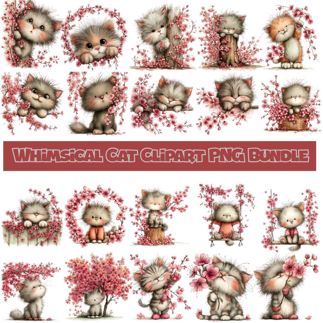 Spring Cat Clipart Bundle – Floral Cats PNG, High-resolution Digital ...