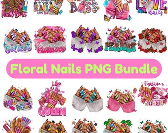 Pacote de PNGs de unhas florais, arte de unhas de primavera, design de unhas postiças (download digital)