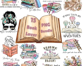 Books Quotes PNG Bundle, Book Reading Clipart, Floral Book Png, Colorful design Bookish Sublimation, Book lover Png, Book Lover Sticker
