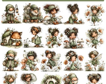Watercolor Fairy Garden Clipart , Magical Forest Fairies PNG, Nature Fairytale, Enchanted Mushroom, Birthday Bundle