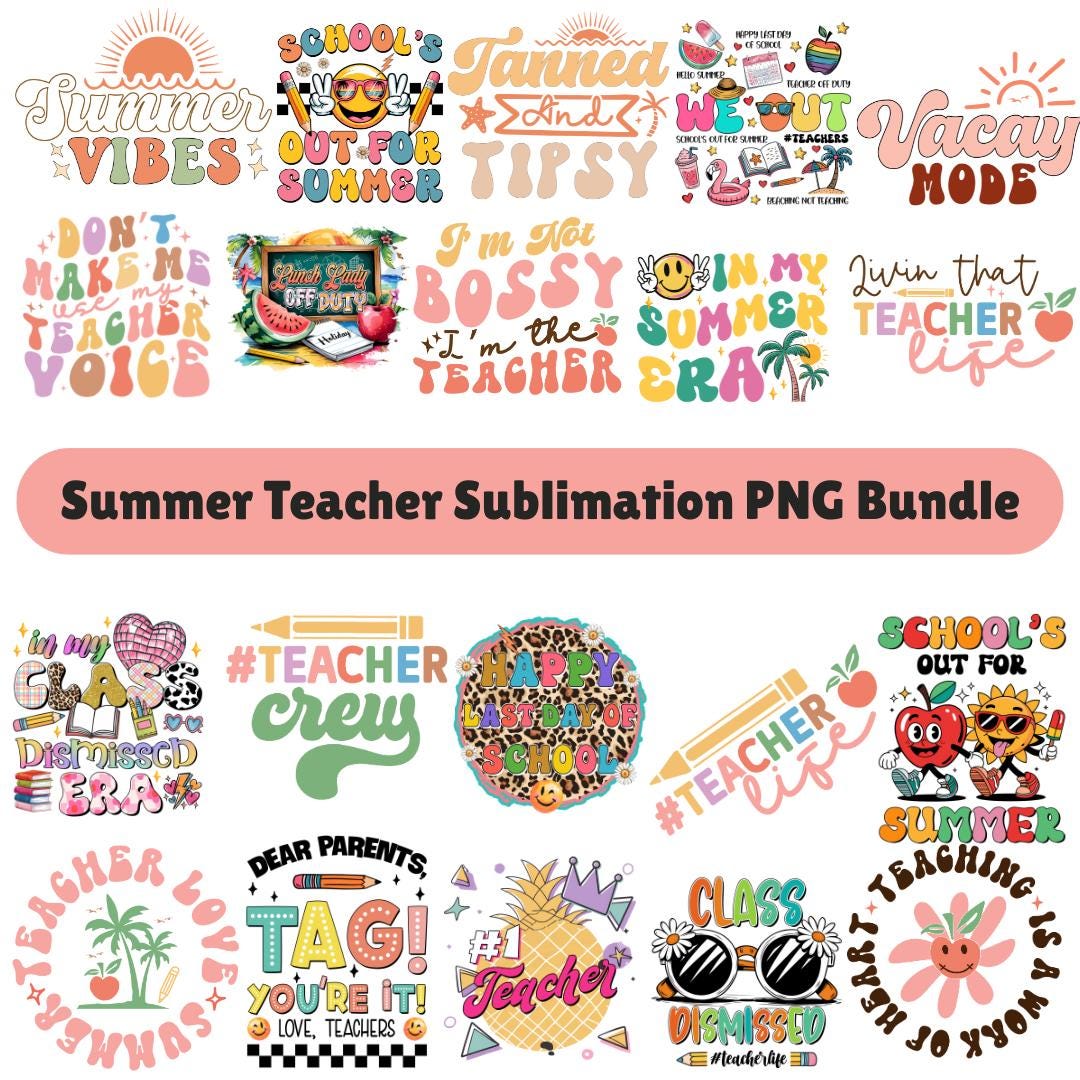 Summer Teacher Png Bundle, School Holiday Teacher Appreciation Retro ...