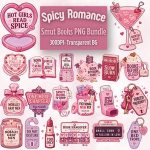 Paquete de imágenes PNG de romance picante / Colección de imágenes prediseñadas de libros eróticos / Diseños de sublimación para lectores de romance de Booktok