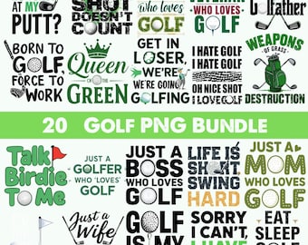 Paquete de imágenes PNG con frases divertidas sobre golf / Diseños de sublimación para golfistas (Descarga digital)
