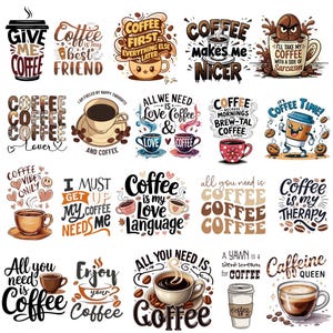 コーヒー愛好家向けPNG素材、面白い名言集、カップのグラフィック、商用利用可、デジタルダウンロード