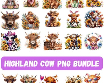 Highland Cow PNG Bundle: Coquette & Funny Designs