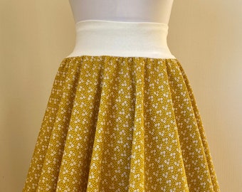 WOMEN - Circle skirt mustard yellow with flowers various sizes