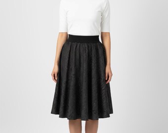 WOMEN - Circle skirt black with white dots various sizes