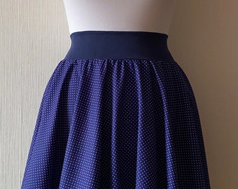 DAMEN - Tellerrock mittelblau mit kleinen weißen Punkten verschiedene Größen