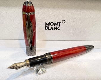 Montblanc Daniel Defoe Leaf Edition Red Marble Fountain Pen - Medium Nib Gifting Pen