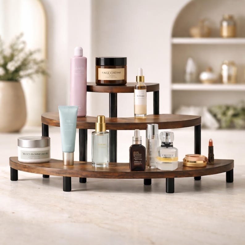 3 Tier Display Stand Riser – Wooden Display Shelf for Cosmetics ...