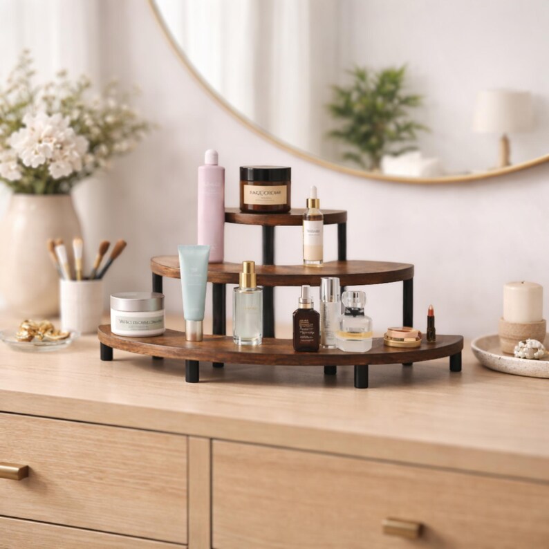 3 Tier Display Stand Riser – Wooden Display Shelf for Cosmetics ...