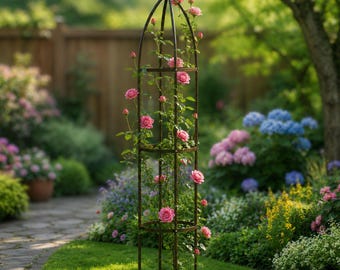 Bronze Garden Trellis Obelisk – 6.3 Ft Vertical Tomato Tower for Climbing Plants