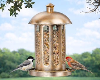 Mangeoire à oiseaux suspendue en métal d'une capacité de 4 lb | Mangeoire à oiseaux rétro en forme de lanterne, décoration de jardin