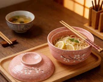 Japanese Handmade Dining Bowl, Ceramic Ramen Bowl Set, Soup Bowl With Lid, Noodle Ramen Bowl, Soup Noodle Serving Dish Set