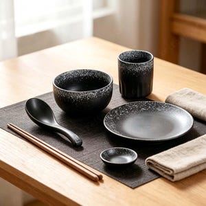 Japanese Vintage Dinnerware Set, Japanese Style Ceramic Plate Bowl Set, Ceramic Dinner Set Gift, Elegant Bowl Plate Combination