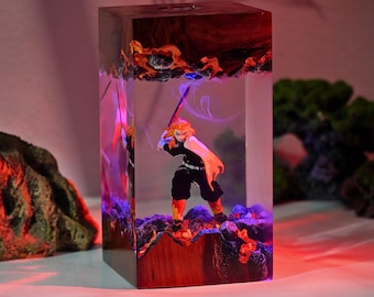 Lámpara de resina de samurái de anime – Luz nocturna de epoxi con espada de fuego