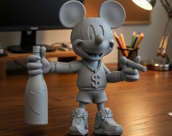 Luxury Mickey Mouse STL File | Gangster 3D Model | Champagne & Cigar Mouse Figure