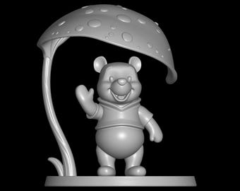 Winnie the Pooh STL File – Bear Under Leaf Umbrella 3D Print Model