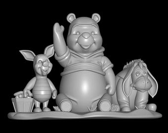 Winnie the Pooh Piglet and Eeyore STL File | Classic Pooh Friends 3D Print Model
