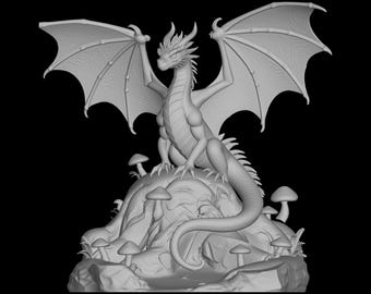 White Dragon Fantasy Statue STL File for 3D Printing
