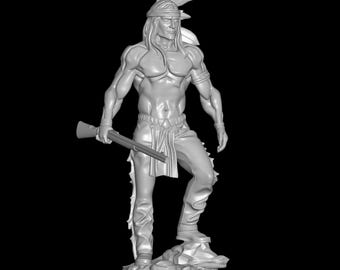 Native American Warrior STL File – Tribal Hunter Statue 3D Print Model