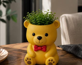 Bear Planter STL, Cute Teddy Bear Flower Pot, Succulent Planter, 3D Print Plant Pot, Desk Decor STL File