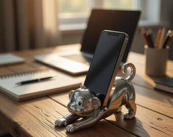 Monkey Phone Holder STL – 3D Printable Smartphone Stand, Desk Organizer Dock (Digital Download)