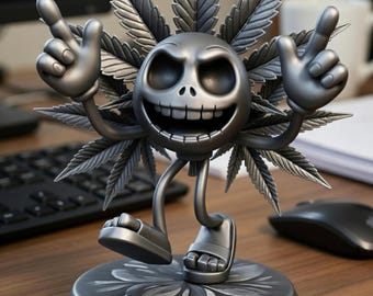 Jack Skellington Weed Leaf Middle Finger 3D Print STL File - Funny Cannabis Skeleton Figurine - Digital Download