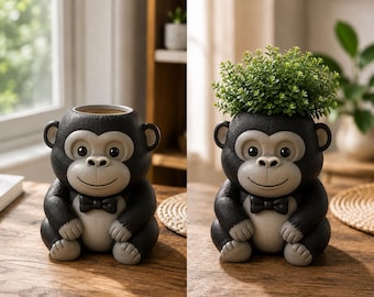 Gorilla Planter STL File | Sitting Animal Succulent Pot (Digital Download)