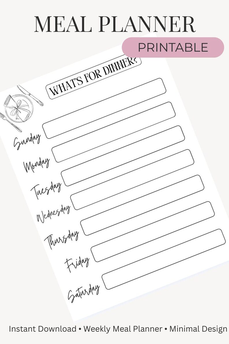 Minimalist Weekly Meal Planner Printable (digital Download) - Etsy
